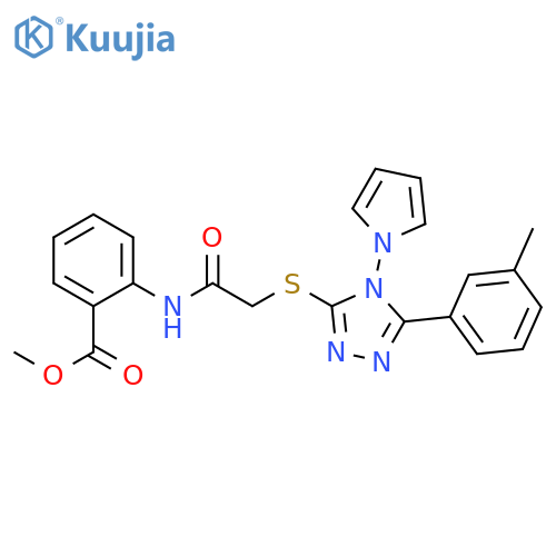 methyl 2-(2-{5-(3-methylphenyl)-4-(1H-pyrrol-1-yl)-4H-1,2,4-triazol-3-ylsulfanyl}acetamido)benzoate structure