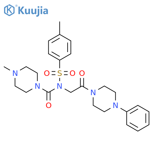 4-methyl-N-(4-methylbenzenesulfonyl)-N-2-oxo-2-(4-phenylpiperazin-1-yl)ethylpiperazine-1-carboxamide structure