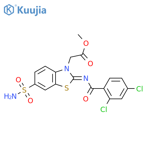 methyl 2-(2Z)-2-(2,4-dichlorobenzoyl)imino-6-sulfamoyl-2,3-dihydro-1,3-benzothiazol-3-ylacetate structure