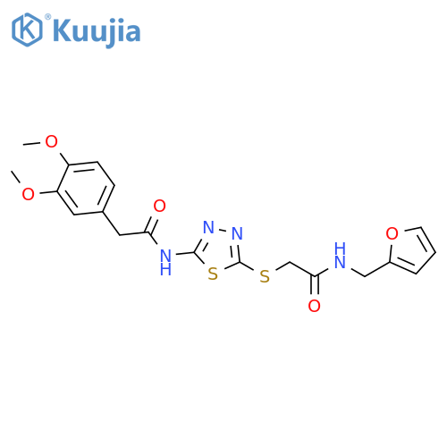 2-({5-2-(3,4-dimethoxyphenyl)acetamido-1,3,4-thiadiazol-2-yl}sulfanyl)-N-(furan-2-yl)methylacetamide structure