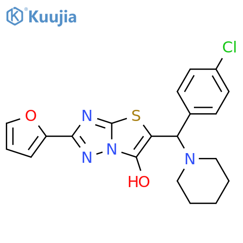 5-(4-chlorophenyl)(piperidin-1-yl)methyl-2-(furan-2-yl)-1,2,4triazolo3,2-b1,3thiazol-6-ol structure
