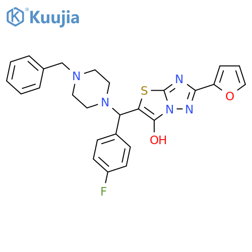 5-(4-benzylpiperazin-1-yl)(4-fluorophenyl)methyl-2-(furan-2-yl)-1,2,4triazolo3,2-b1,3thiazol-6-ol structure