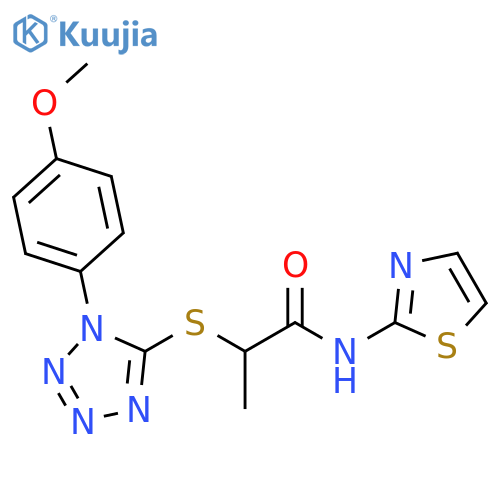 2-{1-(4-methoxyphenyl)-1H-1,2,3,4-tetrazol-5-ylsulfanyl}-N-(1,3-thiazol-2-yl)propanamide structure
