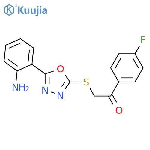 2-{5-(2-aminophenyl)-1,3,4-oxadiazol-2-ylsulfanyl}-1-(4-fluorophenyl)ethan-1-one structure