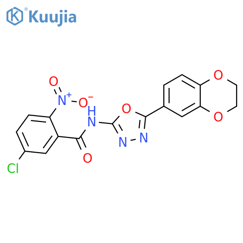 5-chloro-N-5-(2,3-dihydro-1,4-benzodioxin-6-yl)-1,3,4-oxadiazol-2-yl-2-nitrobenzamide structure