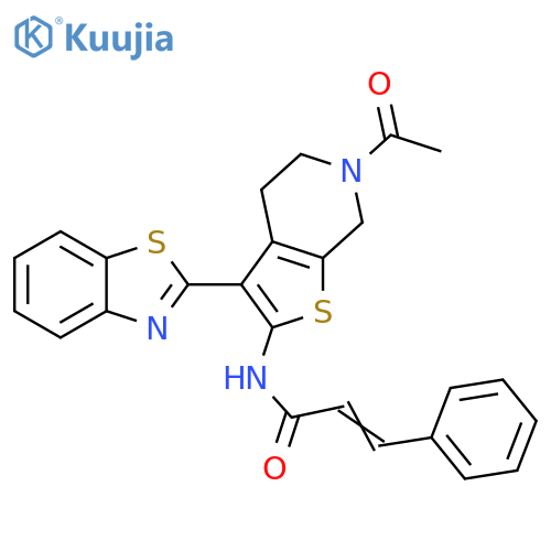(2E)-N-6-acetyl-3-(1,3-benzothiazol-2-yl)-4H,5H,6H,7H-thieno2,3-cpyridin-2-yl-3-phenylprop-2-enamide structure