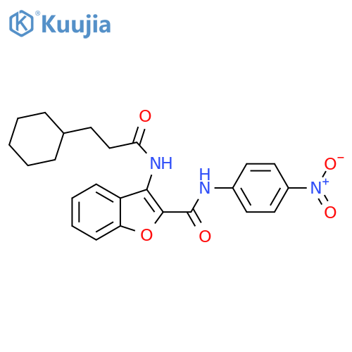 3-(3-cyclohexylpropanamido)-N-(4-nitrophenyl)-1-benzofuran-2-carboxamide structure