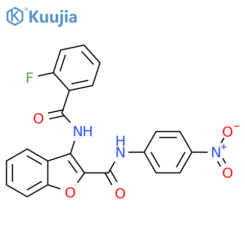 3-(2-fluorobenzamido)-N-(4-nitrophenyl)-1-benzofuran-2-carboxamide structure
