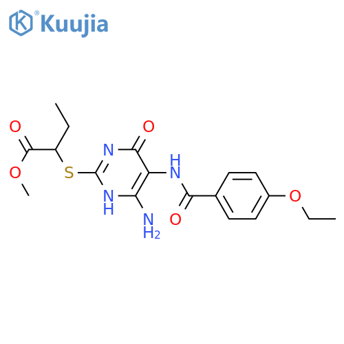 methyl 2-{4-amino-5-(4-ethoxybenzamido)-6-oxo-1,6-dihydropyrimidin-2-ylsulfanyl}butanoate structure