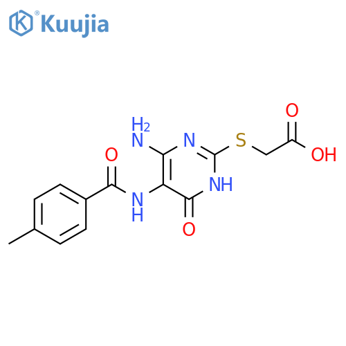 2-{4-amino-5-(4-methylbenzamido)-6-oxo-1,6-dihydropyrimidin-2-ylsulfanyl}acetic acid structure