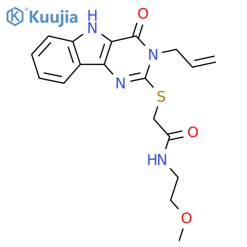 N-(2-methoxyethyl)-2-{4-oxo-3-(prop-2-en-1-yl)-3H,4H,5H-pyrimido5,4-bindol-2-ylsulfanyl}acetamide structure