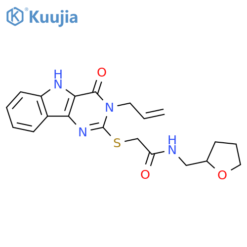 2-{4-oxo-3-(prop-2-en-1-yl)-3H,4H,5H-pyrimido5,4-bindol-2-ylsulfanyl}-N-(oxolan-2-yl)methylacetamide structure