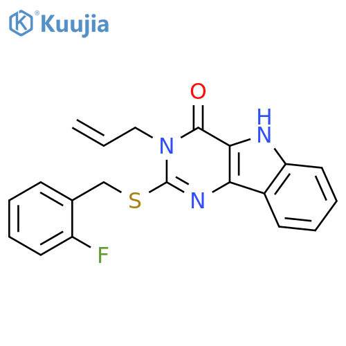 2-{(2-fluorophenyl)methylsulfanyl}-3-(prop-2-en-1-yl)-3H,4H,5H-pyrimido5,4-bindol-4-one structure