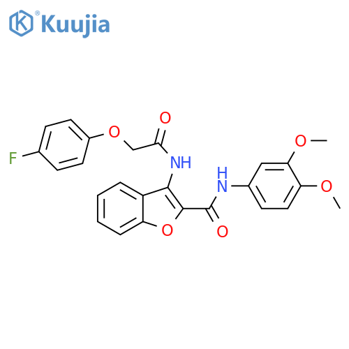 N-(3,4-dimethoxyphenyl)-3-2-(4-fluorophenoxy)acetamido-1-benzofuran-2-carboxamide structure