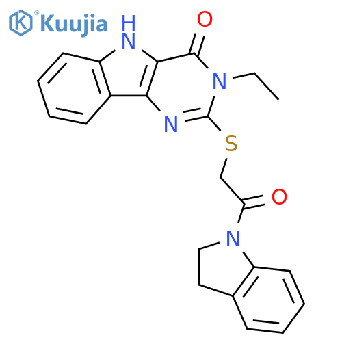 2-{2-(2,3-dihydro-1H-indol-1-yl)-2-oxoethylsulfanyl}-3-ethyl-3H,4H,5H-pyrimido5,4-bindol-4-one structure