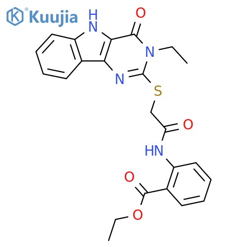 ethyl 2-2-({3-ethyl-4-oxo-3H,4H,5H-pyrimido5,4-bindol-2-yl}sulfanyl)acetamidobenzoate structure