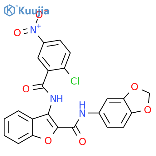 N-(2H-1,3-benzodioxol-5-yl)-3-(2-chloro-5-nitrobenzamido)-1-benzofuran-2-carboxamide structure