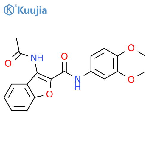 N-(2,3-dihydro-1,4-benzodioxin-6-yl)-3-acetamido-1-benzofuran-2-carboxamide structure