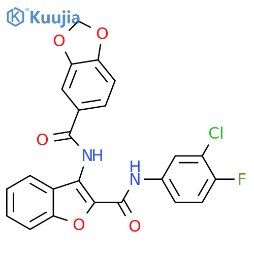 N-{2-(3-chloro-4-fluorophenyl)carbamoyl-1-benzofuran-3-yl}-2H-1,3-benzodioxole-5-carboxamide structure
