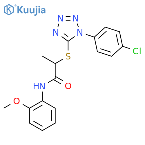 2-{1-(4-chlorophenyl)-1H-1,2,3,4-tetrazol-5-ylsulfanyl}-N-(2-methoxyphenyl)propanamide structure
