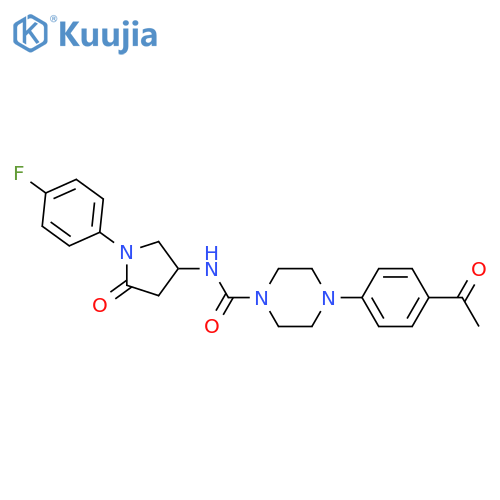 4-(4-acetylphenyl)-N-1-(4-fluorophenyl)-5-oxopyrrolidin-3-ylpiperazine-1-carboxamide structure