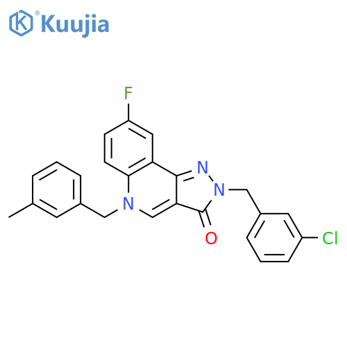 2-(3-chlorophenyl)methyl-8-fluoro-5-(3-methylphenyl)methyl-2H,3H,5H-pyrazolo4,3-cquinolin-3-one structure