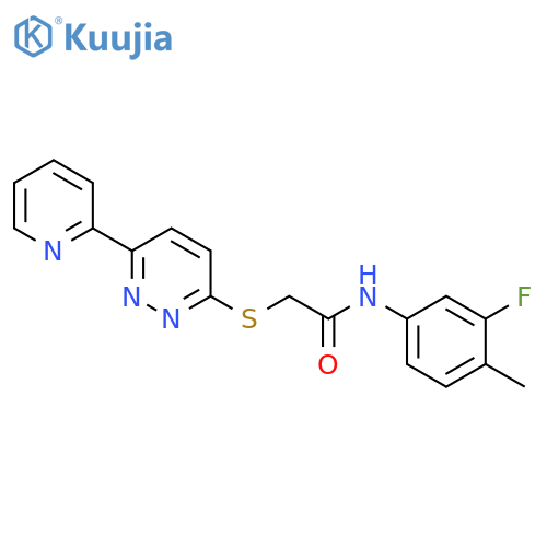 N-(3-fluoro-4-methylphenyl)-2-{6-(pyridin-2-yl)pyridazin-3-ylsulfanyl}acetamide structure