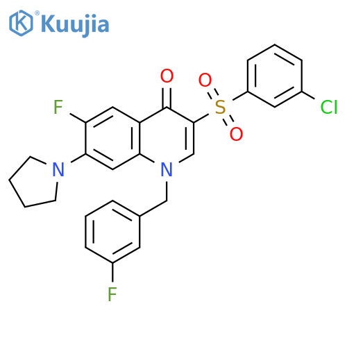 3-(3-chlorobenzenesulfonyl)-6-fluoro-1-(3-fluorophenyl)methyl-7-(pyrrolidin-1-yl)-1,4-dihydroquinolin-4-one structure
