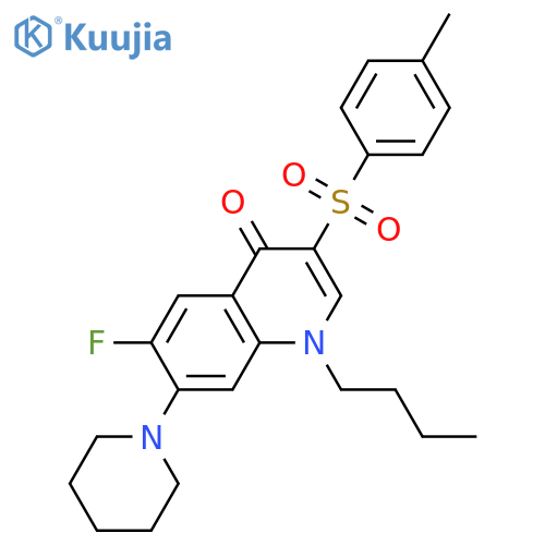 1-butyl-6-fluoro-3-(4-methylbenzenesulfonyl)-7-(piperidin-1-yl)-1,4-dihydroquinolin-4-one structure