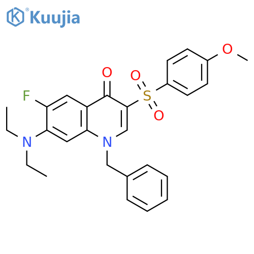 1-benzyl-7-(diethylamino)-6-fluoro-3-(4-methoxybenzenesulfonyl)-1,4-dihydroquinolin-4-one structure