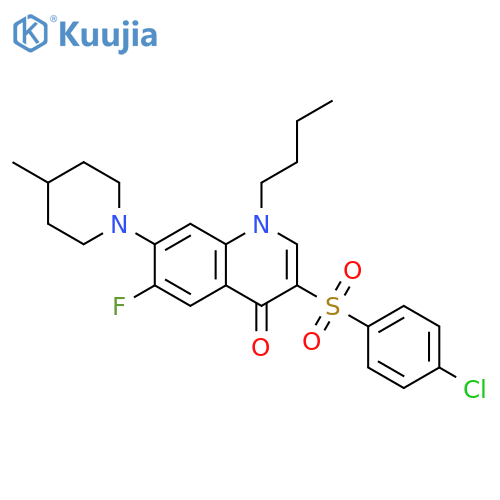 1-butyl-3-(4-chlorobenzenesulfonyl)-6-fluoro-7-(4-methylpiperidin-1-yl)-1,4-dihydroquinolin-4-one structure