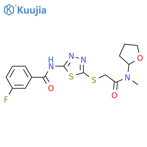 3-fluoro-N-{5-({(oxolan-2-yl)methylcarbamoyl}methyl)sulfanyl-1,3,4-thiadiazol-2-yl}benzamide structure