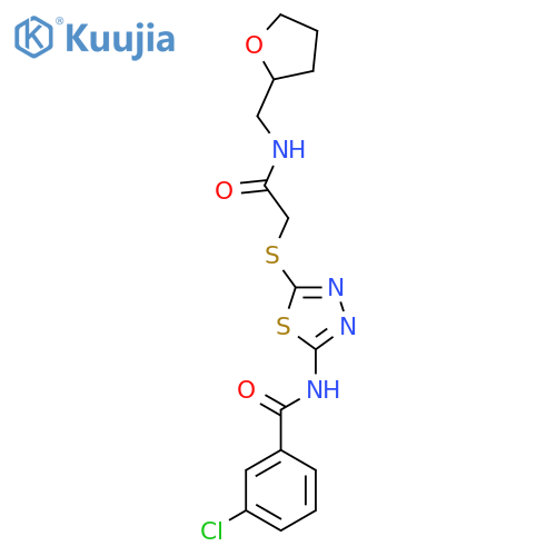 3-chloro-N-{5-({(oxolan-2-yl)methylcarbamoyl}methyl)sulfanyl-1,3,4-thiadiazol-2-yl}benzamide structure