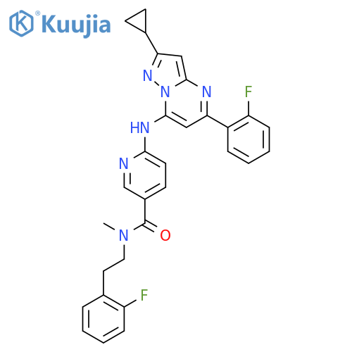 3-Pyridinecarboxamide,6-[[2-cyclopropyl-5-(2-fluorophenyl)pyrazolo[1,5-a]pyrimidin-7-yl]amino]-N-[2-(2-fluorophenyl)ethyl]-N-methyl- structure