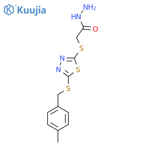 2-(5-{(4-methylphenyl)methylsulfanyl}-1,3,4-thiadiazol-2-yl)sulfanylacetohydrazide structure
