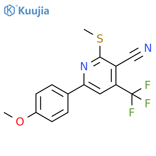 6-(4-methoxyphenyl)-2-(methylsulfanyl)-4-(trifluoromethyl)pyridine-3-carbonitrile structure
