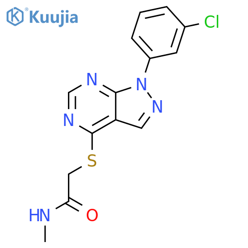 2-{1-(3-chlorophenyl)-1H-pyrazolo3,4-dpyrimidin-4-ylsulfanyl}-N-methylacetamide structure