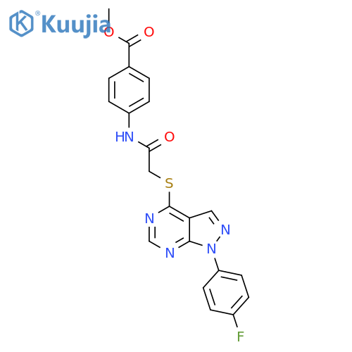 methyl 4-(2-{1-(4-fluorophenyl)-1H-pyrazolo3,4-dpyrimidin-4-ylsulfanyl}acetamido)benzoate structure