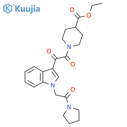 ethyl 1-(2-oxo-2-{1-2-oxo-2-(pyrrolidin-1-yl)ethyl-1H-indol-3-yl}acetyl)piperidine-4-carboxylate structure