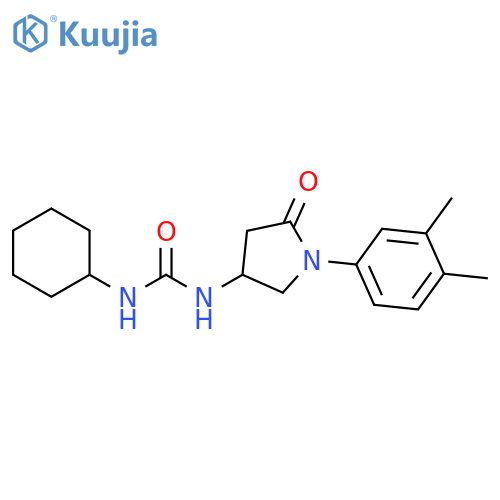 1-cyclohexyl-3-1-(3,4-dimethylphenyl)-5-oxopyrrolidin-3-ylurea structure