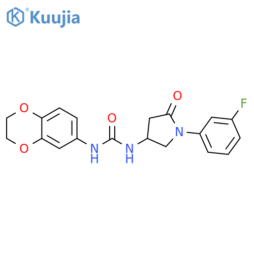 1-(2,3-dihydro-1,4-benzodioxin-6-yl)-3-1-(3-fluorophenyl)-5-oxopyrrolidin-3-ylurea structure