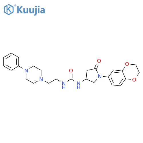 3-1-(2,3-dihydro-1,4-benzodioxin-6-yl)-5-oxopyrrolidin-3-yl-1-2-(4-phenylpiperazin-1-yl)ethylurea structure