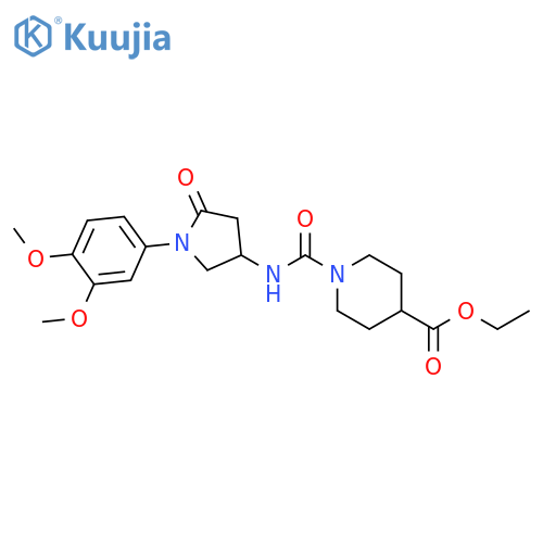 ethyl 1-{1-(3,4-dimethoxyphenyl)-5-oxopyrrolidin-3-ylcarbamoyl}piperidine-4-carboxylate structure