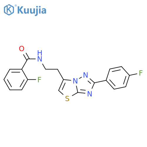 2-fluoro-N-{2-2-(4-fluorophenyl)-1,2,4triazolo3,2-b1,3thiazol-6-ylethyl}benzamide structure