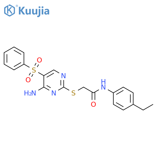 2-{4-amino-5-(benzenesulfonyl)pyrimidin-2-ylsulfanyl}-N-(4-ethylphenyl)acetamide structure
