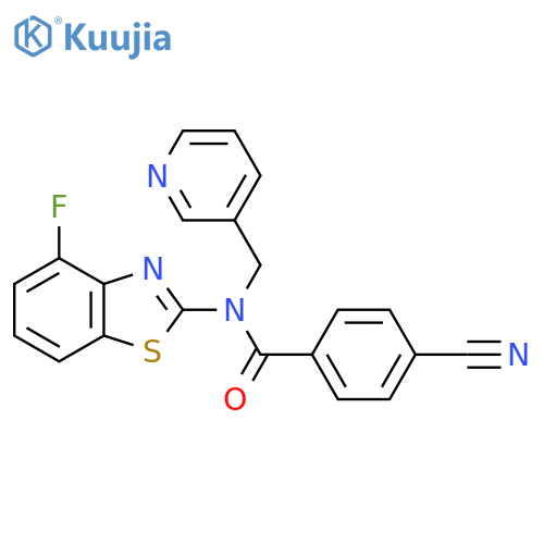 4-cyano-N-(4-fluoro-1,3-benzothiazol-2-yl)-N-(pyridin-3-yl)methylbenzamide structure