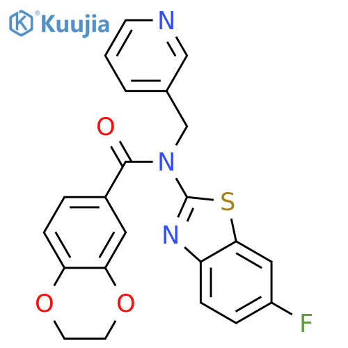 N-(6-fluoro-1,3-benzothiazol-2-yl)-N-(pyridin-3-yl)methyl-2,3-dihydro-1,4-benzodioxine-6-carboxamide structure