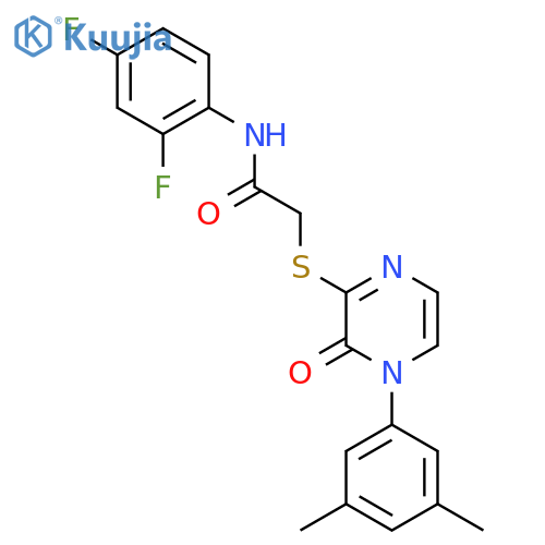 N-(2,4-difluorophenyl)-2-{4-(3,5-dimethylphenyl)-3-oxo-3,4-dihydropyrazin-2-ylsulfanyl}acetamide structure