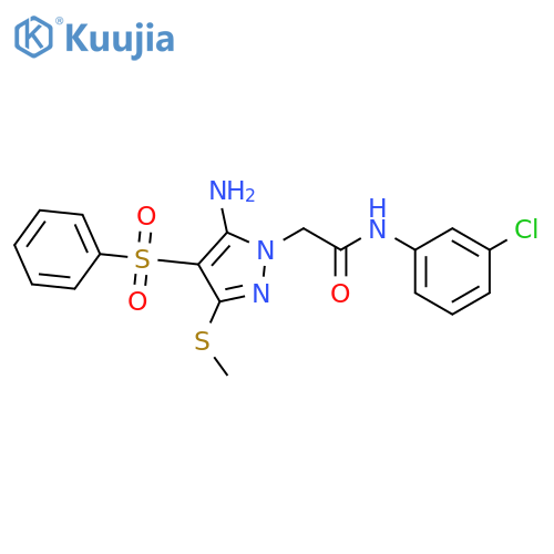 2-[5-amino-4-(benzenesulfonyl)-3-methylsulfanylpyrazol-1-yl]-N-(3-chlorophenyl)acetamide structure