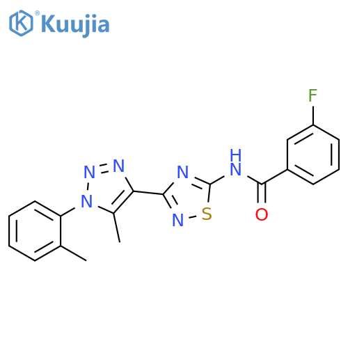 3-fluoro-N-{3-5-methyl-1-(2-methylphenyl)-1H-1,2,3-triazol-4-yl-1,2,4-thiadiazol-5-yl}benzamide structure